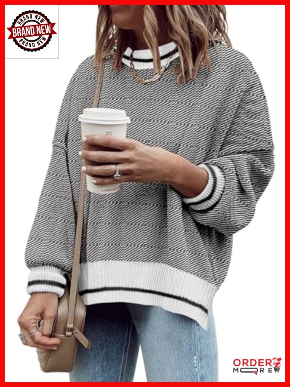 Oversized Ribbed Side Slit Pullover Sweater Loose Fit Mock Neck